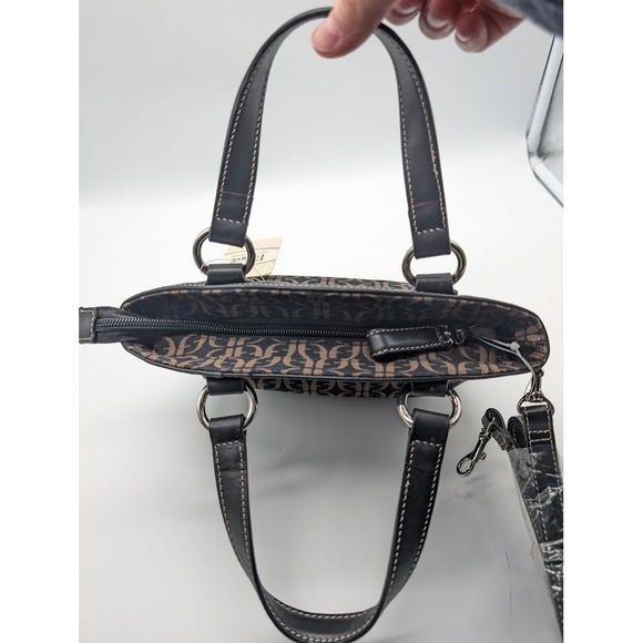 VTG Fossil Signature Satchel Handbag Monogram Canvas Leather Trim CrossbodyNEW - Picture 7 of 8